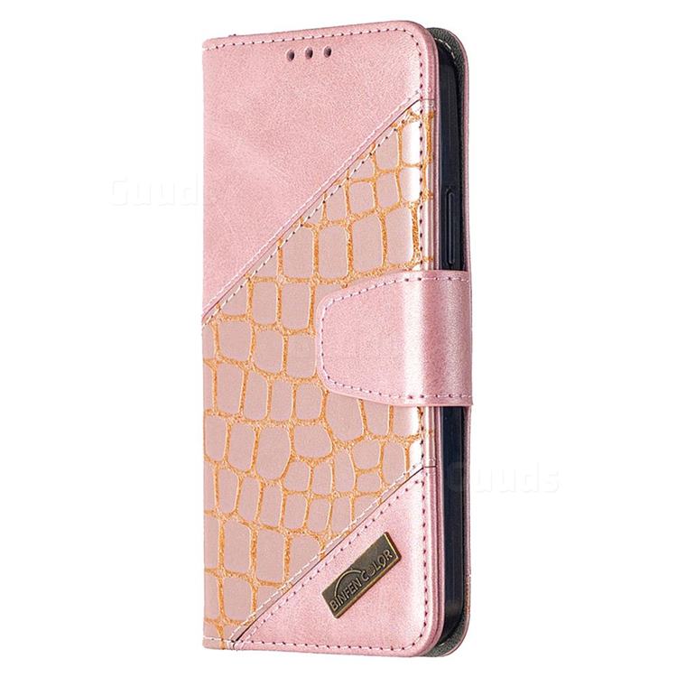 Binfencolor Bf04 Color Block Stitching Crocodile Leather Case Cover For Iphone 12 Mini 5 4 Inch Rose Gold Iphone 12 Mini 5 4 Inch Cases Guuds