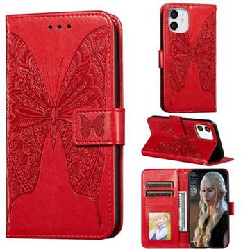 Intricate Embossing Vivid Butterfly Leather Wallet Case for iPhone 12 mini (5.4 inch) - Red
