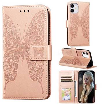 Intricate Embossing Vivid Butterfly Leather Wallet Case for iPhone 12 mini (5.4 inch) - Rose Gold
