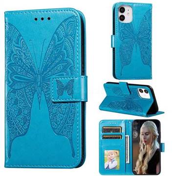 Intricate Embossing Vivid Butterfly Leather Wallet Case for iPhone 12 mini (5.4 inch) - Blue