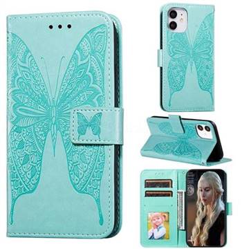Intricate Embossing Vivid Butterfly Leather Wallet Case for iPhone 12 mini (5.4 inch) - Green