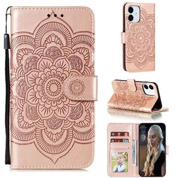Intricate Embossing Datura Solar Leather Wallet Case for iPhone 12 mini (5.4 inch) - Rose Gold