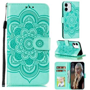 Intricate Embossing Datura Solar Leather Wallet Case for iPhone 12 mini (5.4 inch) - Green