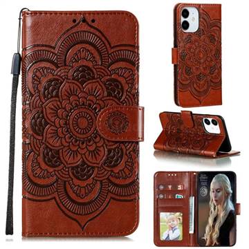 Intricate Embossing Datura Solar Leather Wallet Case for iPhone 12 mini (5.4 inch) - Brown