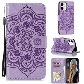 Intricate Embossing Datura Solar Leather Wallet Case for iPhone 12 mini (5.4 inch) - Purple