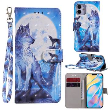 Ice Wolf 3D Painted Leather Wallet Phone Case for iPhone 12 mini (5.4 inch)