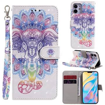 Colorful Elephant 3D Painted Leather Wallet Phone Case for iPhone 12 mini (5.4 inch)