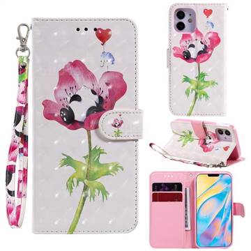 Flower Panda 3D Painted Leather Wallet Phone Case for iPhone 12 mini (5.4 inch)