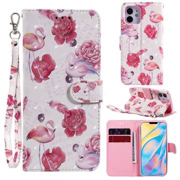 Flamingo 3D Painted Leather Wallet Phone Case for iPhone 12 mini (5.4 inch)