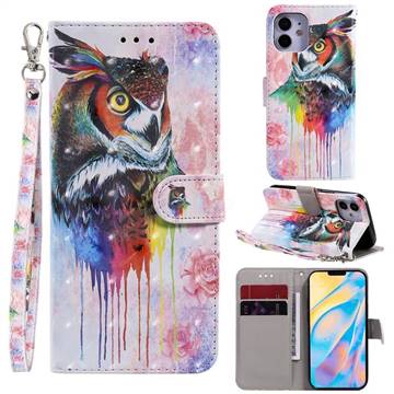 Watercolor Owl 3D Painted Leather Wallet Phone Case for iPhone 12 mini (5.4 inch)