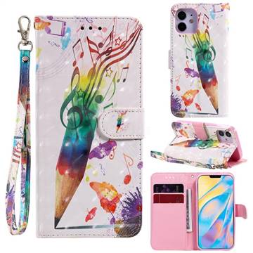Music Pen 3D Painted Leather Wallet Phone Case for iPhone 12 mini (5.4 inch)