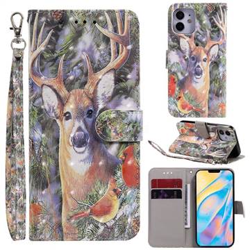 Elk Deer 3D Painted Leather Wallet Phone Case for iPhone 12 mini (5.4 inch)