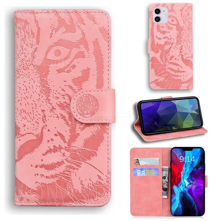 Intricate Embossing Tiger Face Leather Wallet Case for iPhone 12 mini (5.4 inch) - Pink