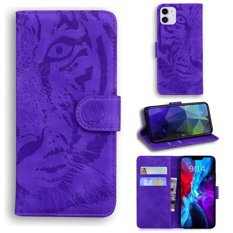 Intricate Embossing Tiger Face Leather Wallet Case for iPhone 12 mini (5.4 inch) - Purple