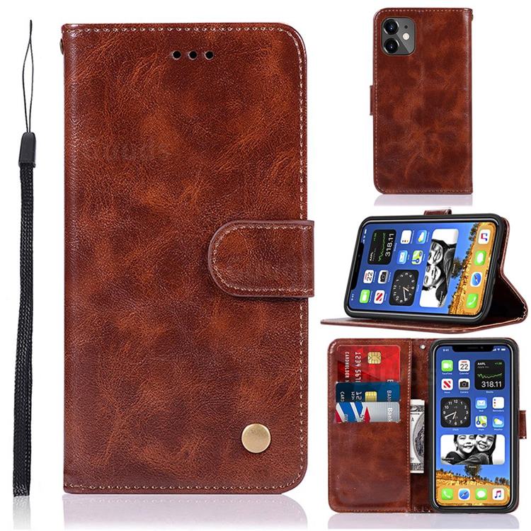 Luxury Retro Leather Wallet Case for iPhone 12 mini (5.4 inch) - Brown