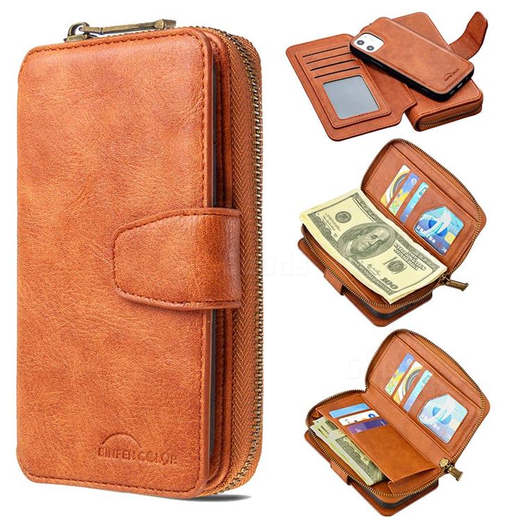Binfen Color Retro Buckle Zipper Multifunction Leather Phone Wallet for iPhone 12 mini (5.4 inch) - Brown