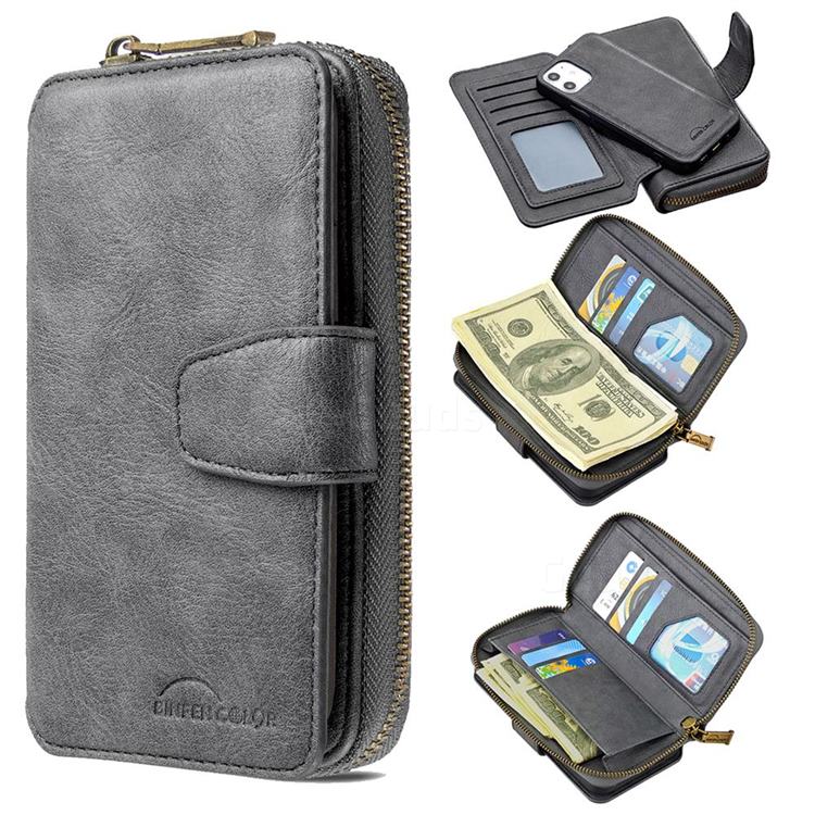Binfen Color Retro Buckle Zipper Multifunction Leather Phone Wallet for iPhone 12 mini (5.4 inch) - Gray