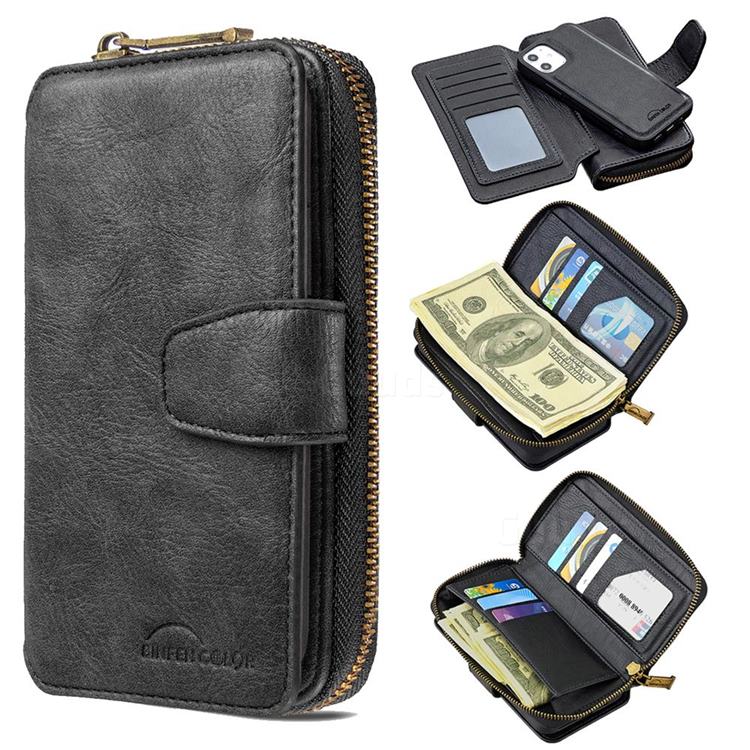 Binfen Color Retro Buckle Zipper Multifunction Leather Phone Wallet for iPhone 12 mini (5.4 inch) - Black