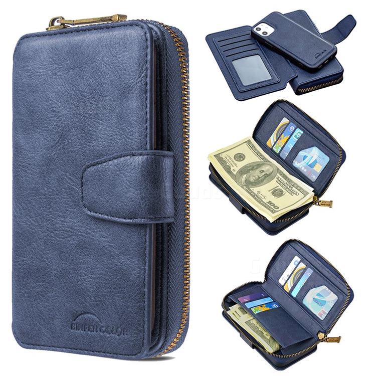 Binfen Color Retro Buckle Zipper Multifunction Leather Phone Wallet for iPhone 12 mini (5.4 inch) - Blue