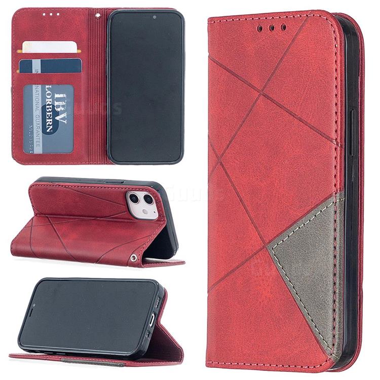 Prismatic Slim Magnetic Sucking Stitching Wallet Flip Cover for iPhone 12 mini (5.4 inch) - Red