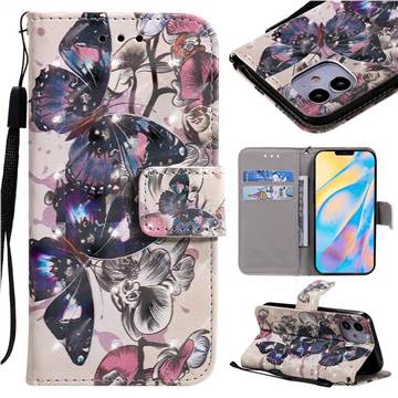 Black Butterfly 3D Painted Leather Wallet Case for iPhone 12 mini (5.4 inch)