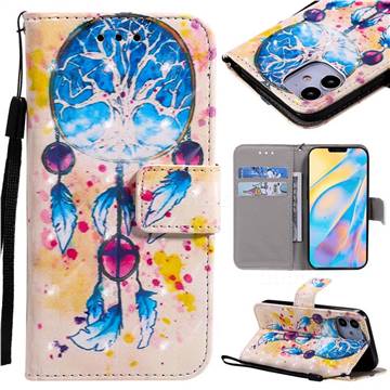 Blue Dream Catcher 3D Painted Leather Wallet Case for iPhone 12 mini (5.4 inch)