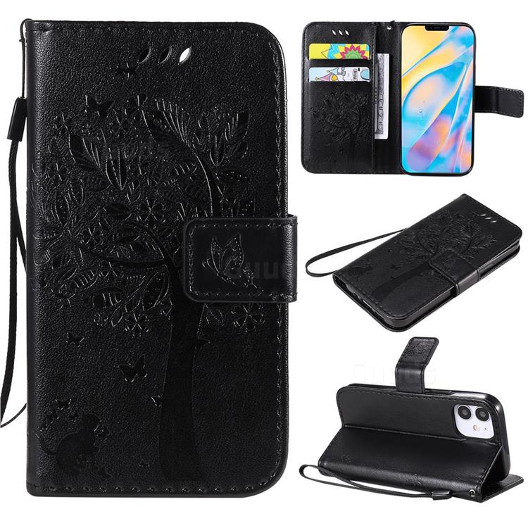 Embossing Butterfly Tree Leather Wallet Case for iPhone 12 mini (5.4 inch) - Black