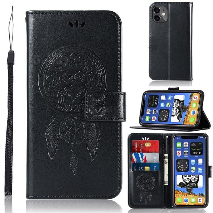 Intricate Embossing Owl Campanula Leather Wallet Case for iPhone 12 mini (5.4 inch) - Black