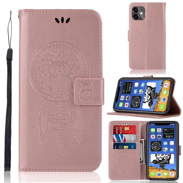 Intricate Embossing Owl Campanula Leather Wallet Case for iPhone 12 mini (5.4 inch) - Rose Gold