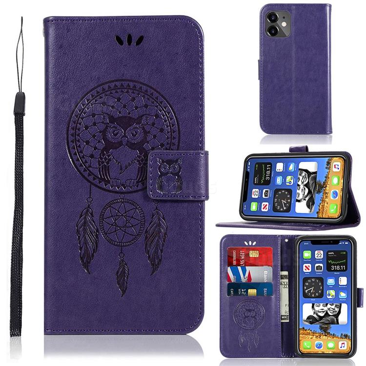 Intricate Embossing Owl Campanula Leather Wallet Case for iPhone 12 mini (5.4 inch) - Purple