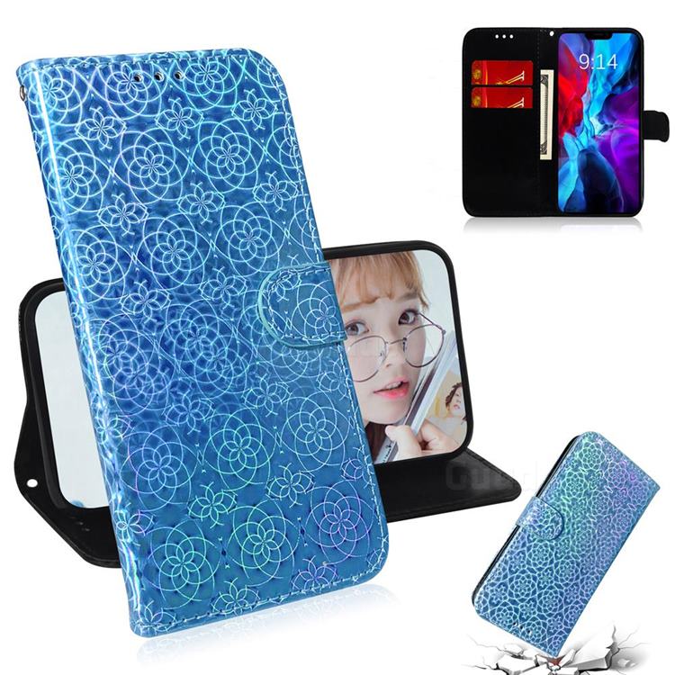 Laser Circle Shining Leather Wallet Phone Case for iPhone 12 mini (5.4 inch) - Blue