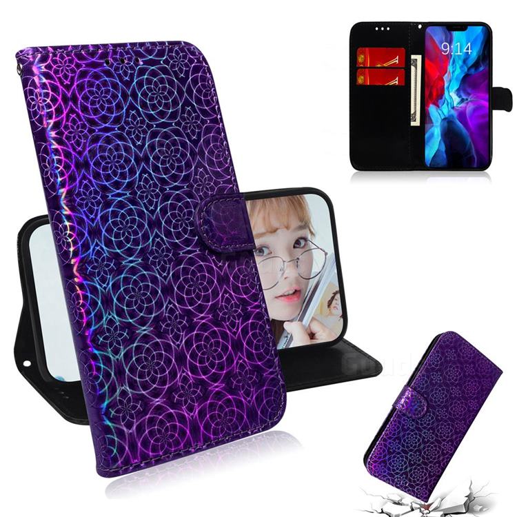 Laser Circle Shining Leather Wallet Phone Case for iPhone 12 mini (5.4 inch) - Purple