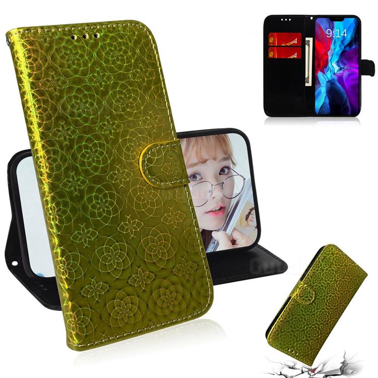 Laser Circle Shining Leather Wallet Phone Case for iPhone 12 mini (5.4 inch) - Golden