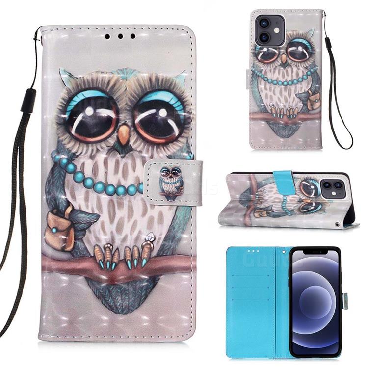 Sweet Gray Owl 3D Painted Leather Wallet Case for iPhone 12 mini (5.4 inch)