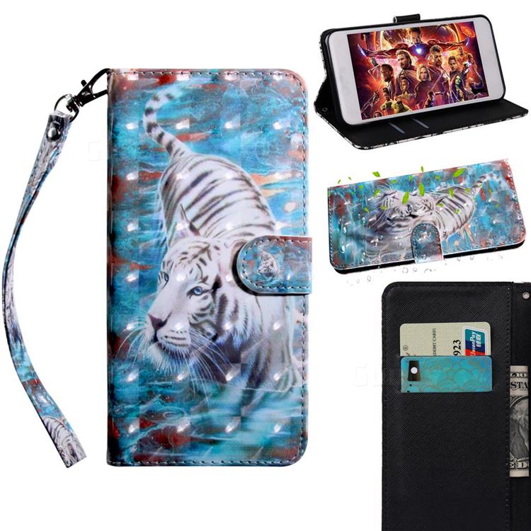 White Tiger 3D Painted Leather Wallet Case for iPhone 12 mini (5.4 inch)