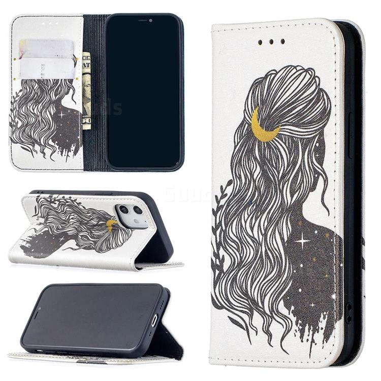 Girl with Long Hair Slim Magnetic Attraction Wallet Flip Cover for iPhone 12 mini (5.4 inch)