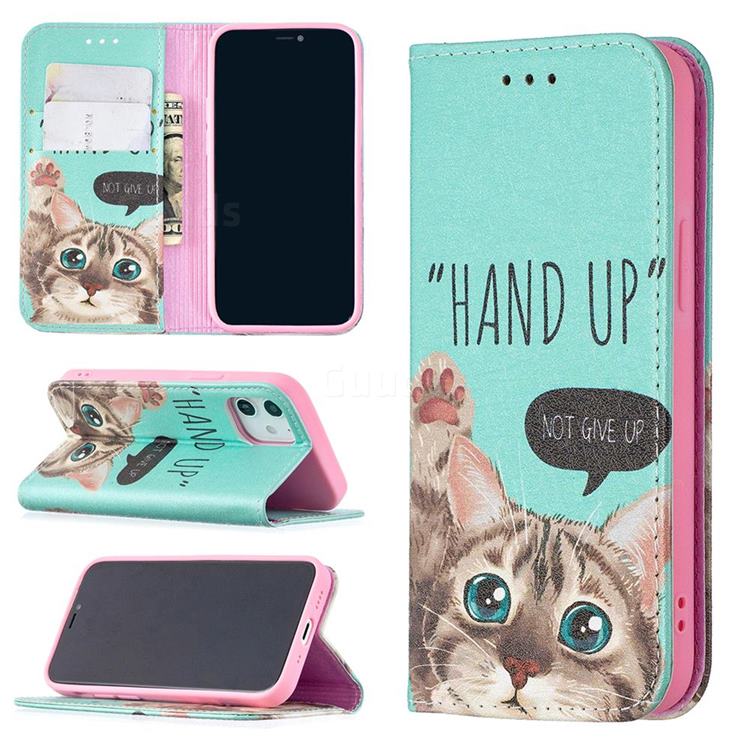 Hand Up Cat Slim Magnetic Attraction Wallet Flip Cover for iPhone 12 mini (5.4 inch)