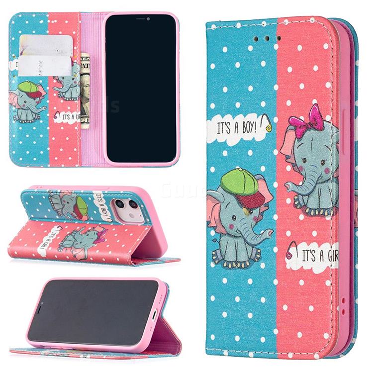 Elephant Boy and Girl Slim Magnetic Attraction Wallet Flip Cover for iPhone 12 mini (5.4 inch)