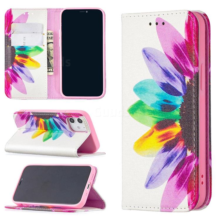 Sun Flower Slim Magnetic Attraction Wallet Flip Cover for iPhone 12 mini (5.4 inch)