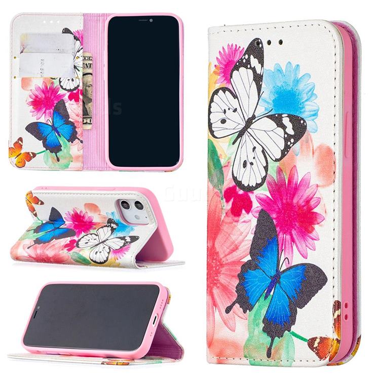 Flying Butterflies Slim Magnetic Attraction Wallet Flip Cover for iPhone 12 mini (5.4 inch)