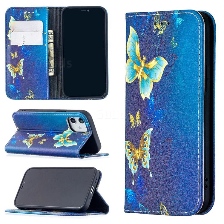 Gold Butterfly Slim Magnetic Attraction Wallet Flip Cover for iPhone 12 mini (5.4 inch)