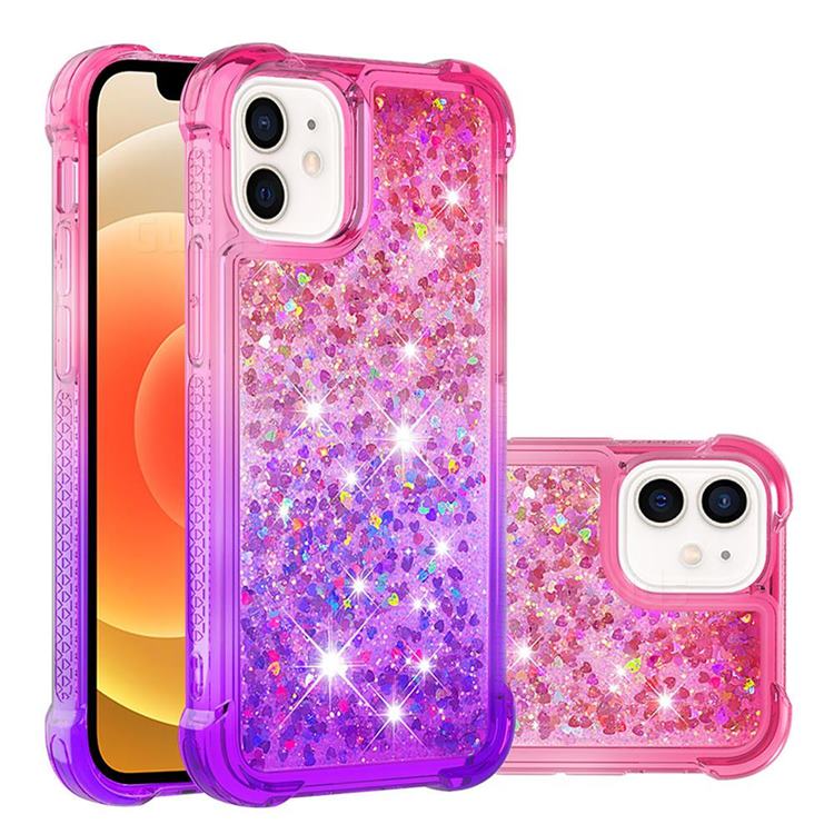 Rainbow Gradient Liquid Glitter Quicksand Sequins Phone Case for iPhone 12 mini (5.4 inch) - Pink Purple