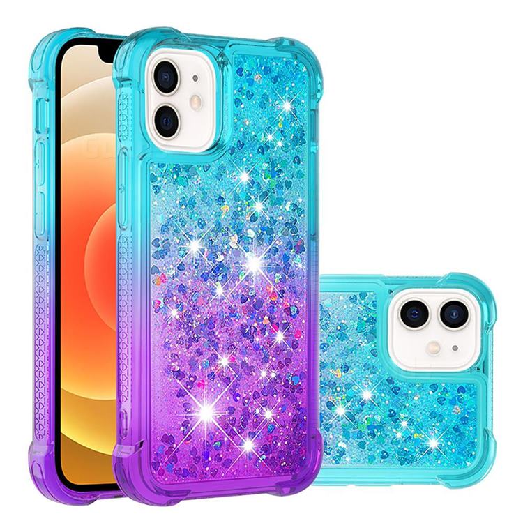 Rainbow Gradient Liquid Glitter Quicksand Sequins Phone Case for iPhone 12 mini (5.4 inch) - Blue Purple