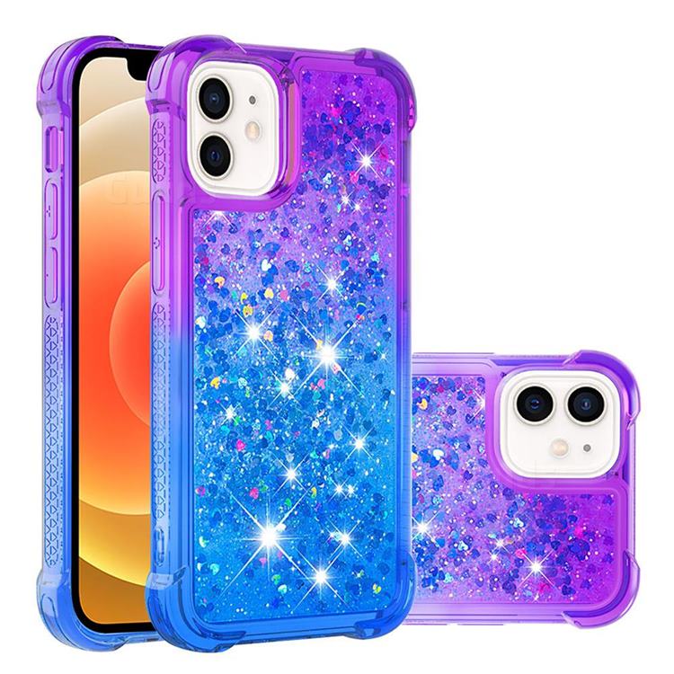 Rainbow Gradient Liquid Glitter Quicksand Sequins Phone Case for iPhone 12 mini (5.4 inch) - Purple Blue