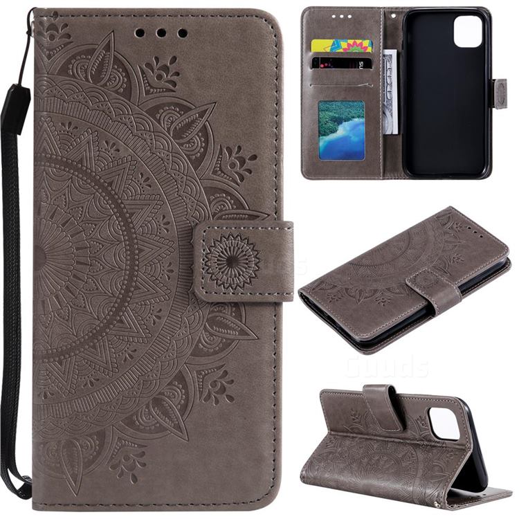 Intricate Embossing Datura Leather Wallet Case for iPhone 12 mini (5.4 inch) - Gray