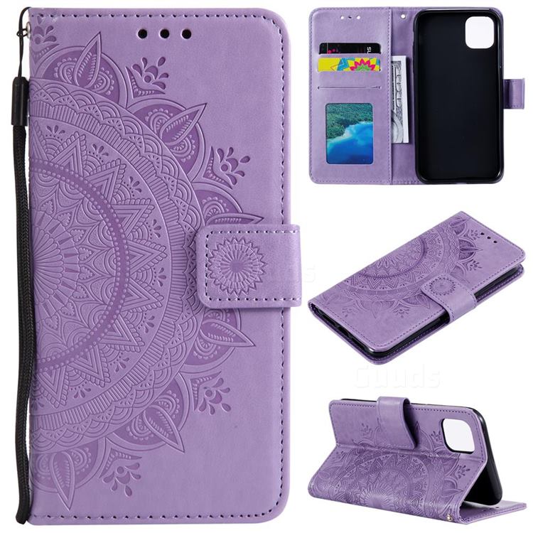 Intricate Embossing Datura Leather Wallet Case for iPhone 12 mini (5.4 inch) - Purple