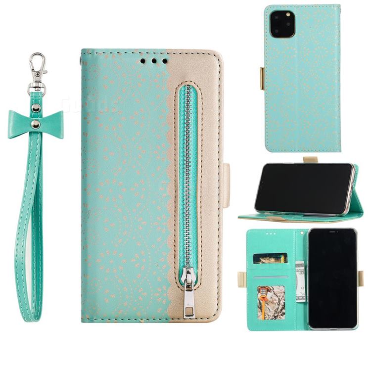 Luxury Lace Zipper Stitching Leather Phone Wallet Case for iPhone 12 mini (5.4 inch) - Green