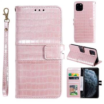 Luxury Crocodile Magnetic Leather Wallet Phone Case for iPhone 12 mini (5.4 inch) - Rose Gold