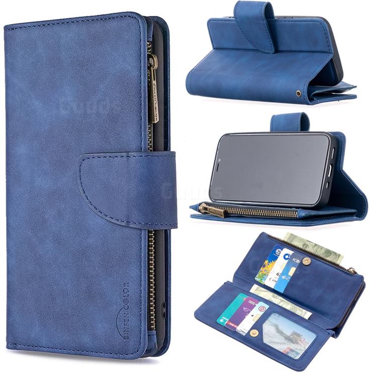 Binfen Color BF02 Sensory Buckle Zipper Multifunction Leather Phone Wallet for iPhone 12 mini (5.4 inch) - Blue