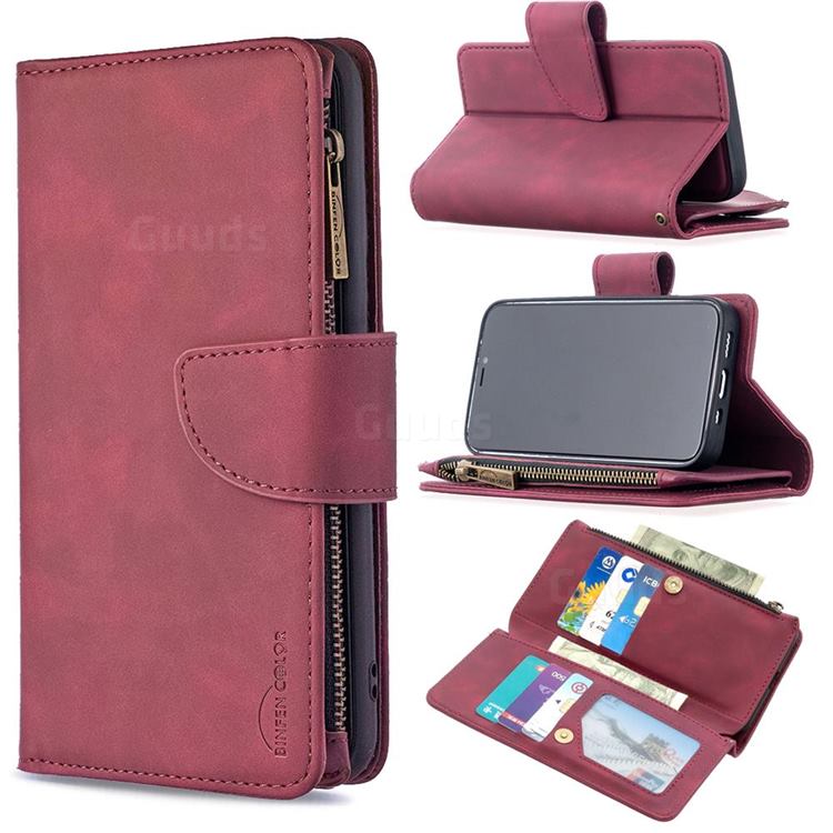 Binfen Color BF02 Sensory Buckle Zipper Multifunction Leather Phone Wallet for iPhone 12 mini (5.4 inch) - Red Wine